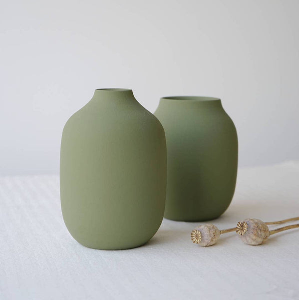 OLIVE GREEN HANDMADE CERAMIC VASE