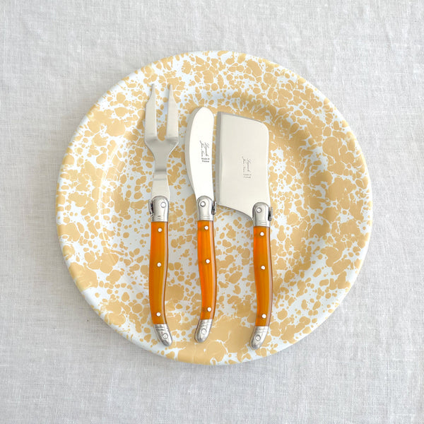 Jean Neron Laguiole mini cheese/dessert set - mini fork, mini spreader, mini cutter as a set, in a box. 6 colors available