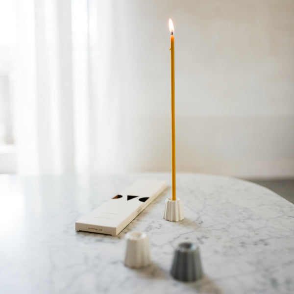 CANNELE PORCELAIN CANDLE HOLDER - MATTE GREY