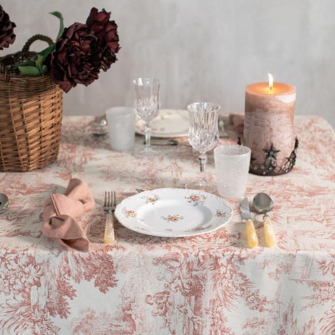 THE MORE THE HAPPIER presents TOILE DE JOUY TABLECLOTH Powder Pink by Borgo Delle Tovaglie