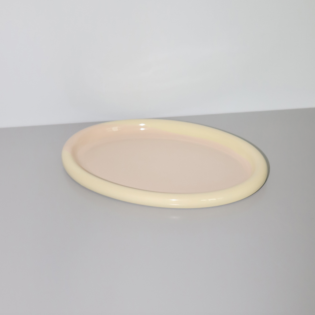 LARGE OVAL RING PLATE - YELLOW & BEIGE