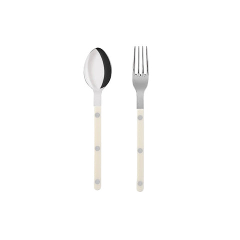 SABRE BISTROT SHINY MEDIUM SPOON & FORK 2PC SET - IVORY