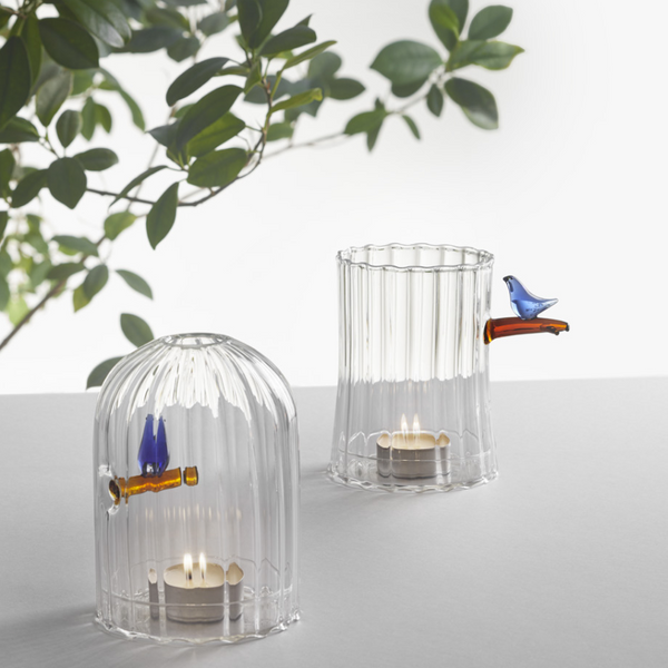 Ichendorf Milano BIRDS Collection designed by Tomoko Mizu. Birds Tealight Candleholder Blue Bird Lantern.