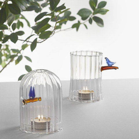 Ichendorf Milano BIRDS Collection designed by Tomoko Mizu. Birds Tealight Candleholder Blue Bird Lantern.