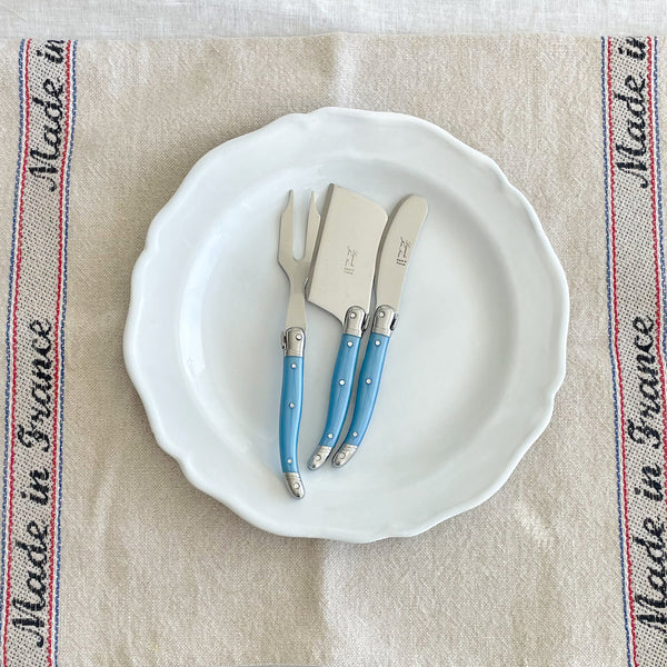 Jean Neron Laguiole mini cheese/dessert set - mini fork, mini spreader, mini cutter as a set, in a box. 6 colors available
