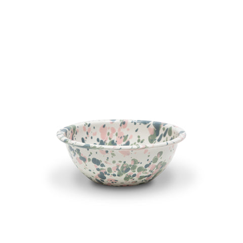 Catalina Enamel Cereal Bowl in Mint Hibiscus by Crow Canyon Home. 