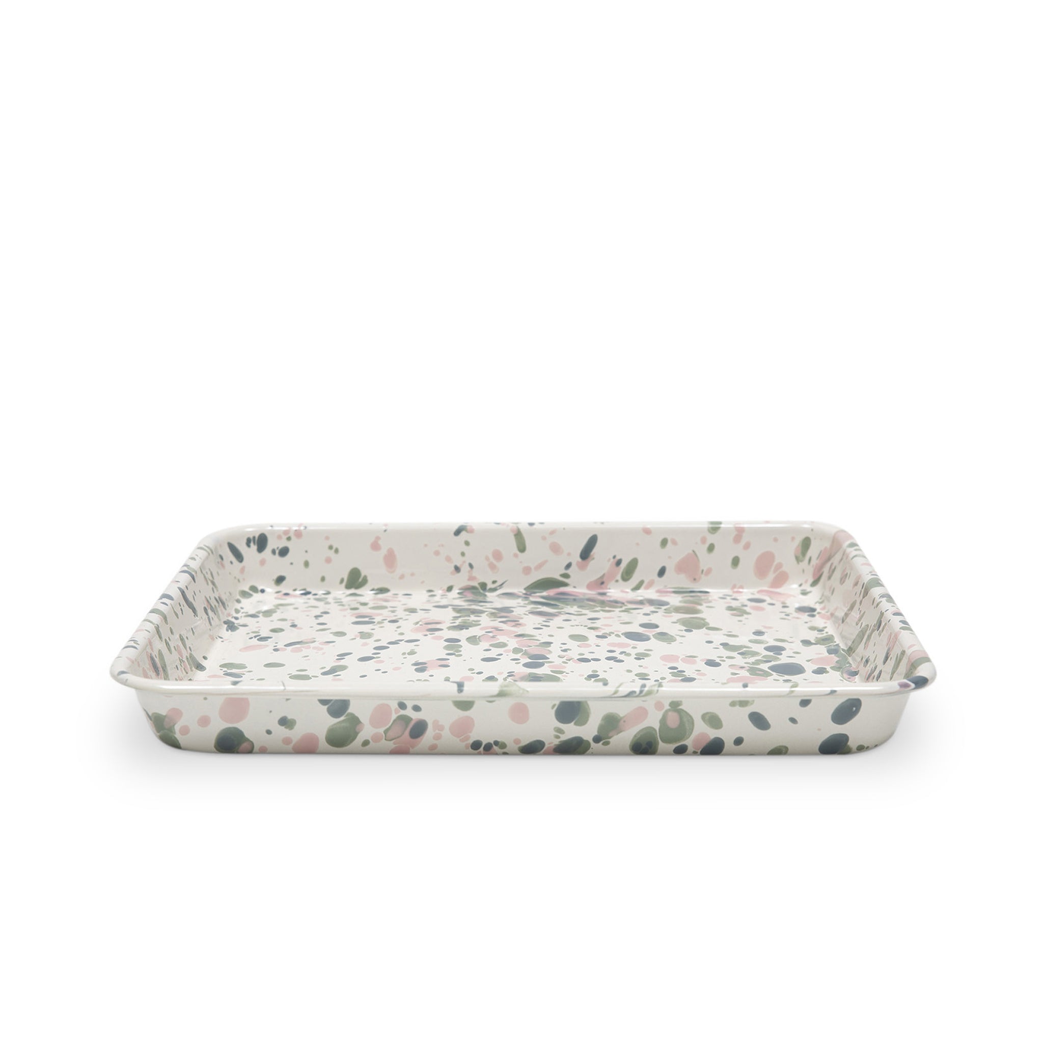  Catalina Enamel Rectangle Tray in Mint Hibiscus by Crow Canyon Home.