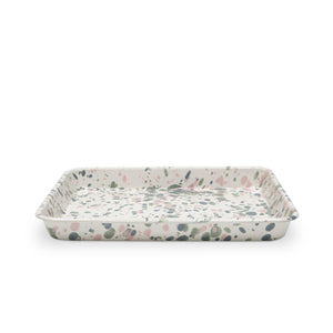  Catalina Enamel Rectangle Tray in Mint Hibiscus by Crow Canyon Home.