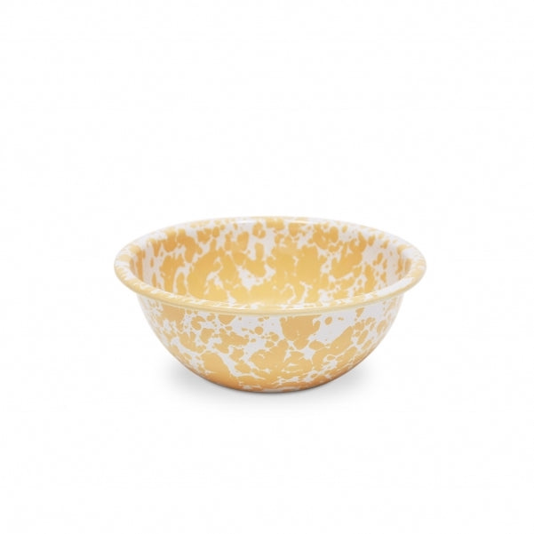 Enamel 1.5 qt Small Serving Bowl in Yellow Marble Splatter by Crow Canyon Home