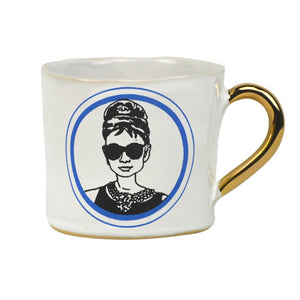 KUHN KERAMIK ALICE PANTHEON MEDIUM COFFEE CUP WITH GOLDEN HANDLE - Audrey Hepburn